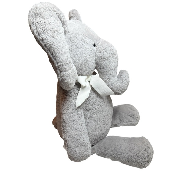 Pottery Barn Kids PBK Gray Elephant Beaded Feet Soft Grey Plush Bow Stuffed BIG - Picture 5 of 15